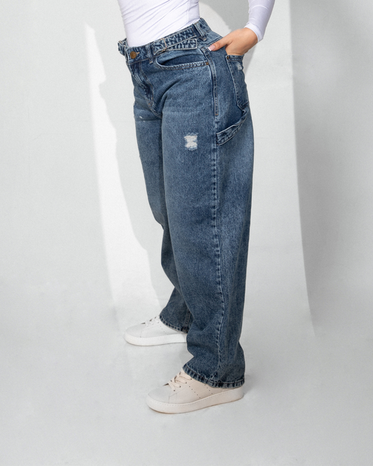 Jean baggy azul medio destroyer - detalle destroyer