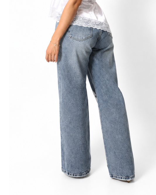 Jean straight azul claro con rotos - detalle rotos
