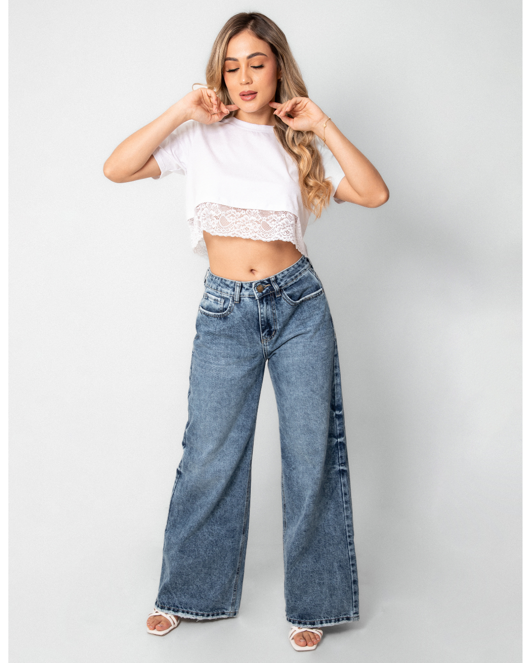 Jean wide leg azul frosted - vista frontal