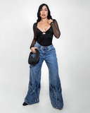 Jean wide leg con moños - vista frontal